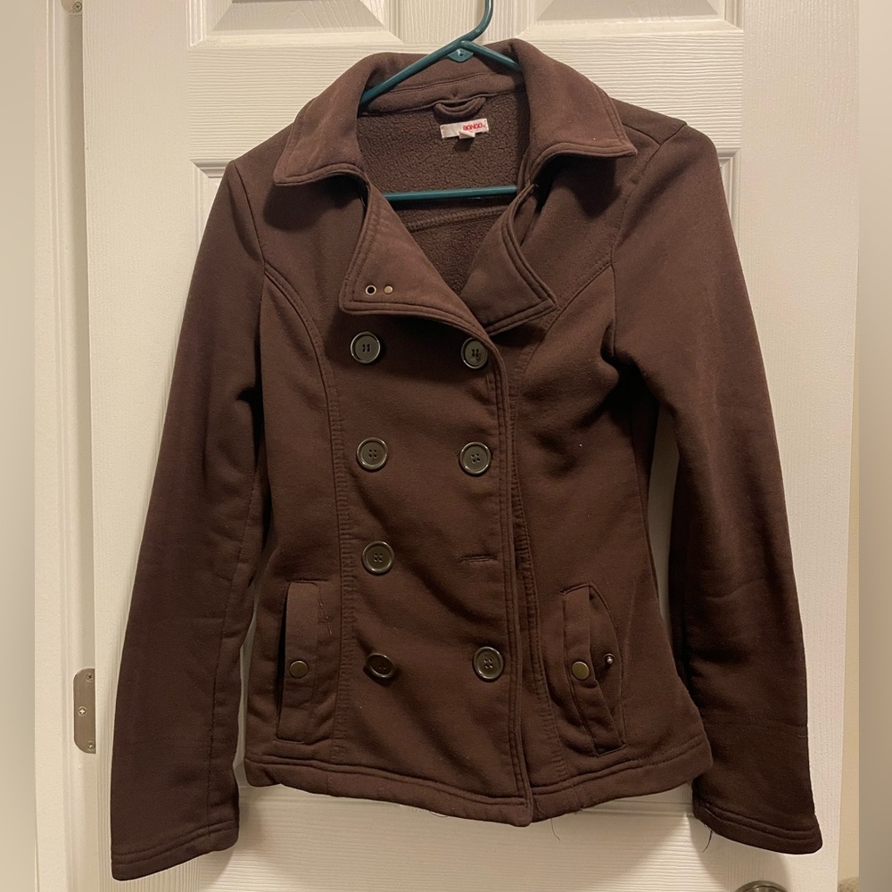 BONGO Chocolate Double-Breasted Pea Coat